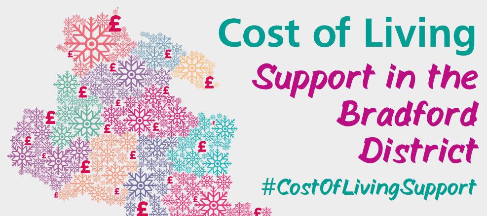 Text reads 'Cost of Living: Support in the Bradford District'